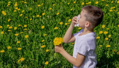 Bir çocukta mevsimsel alerji. Burnun akıyor.