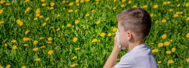 Bir çocukta mevsimsel alerji. Burnun akıyor.