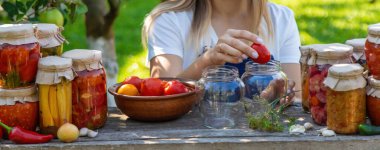 Bahçede Domatesleri ve Sebzeleri Koruyan Kadın.