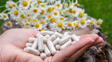 Çiçekli Ellerde Bitkisel Papatya Kapsülleri.