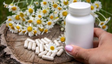 Çiçekli Ellerde Bitkisel Papatya Kapsülleri.