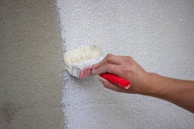 Fırça ve Beyaz Boyayla Bir Duvar Boyamak.