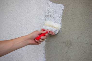 Fırça ve Beyaz Boyayla Bir Duvar Boyamak.