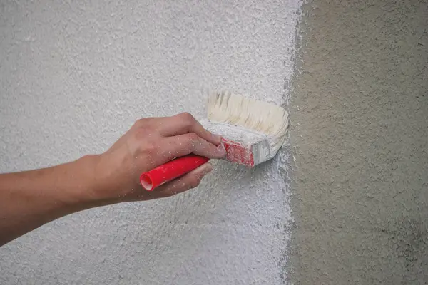 Fırça ve Beyaz Boyayla Bir Duvar Boyamak.