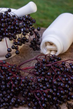 Doğal ilaçlar, kapsüller ve böğürtlenden yapılan bağışıklık takviyeleri.