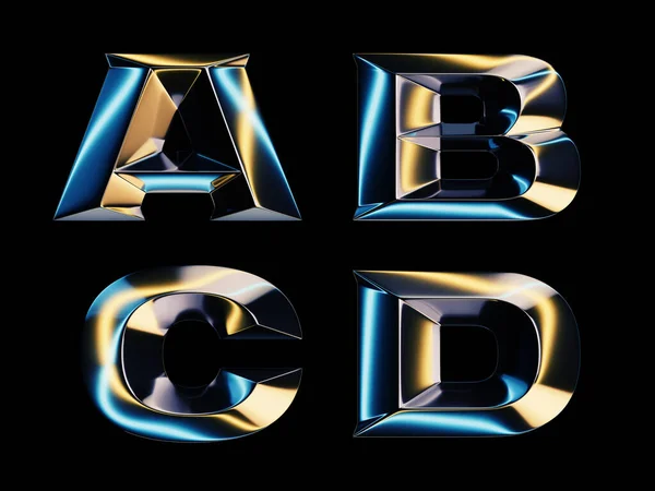 Wiedergabe Von Chromglänzenden Buchstaben Mit Leuchtenden Lichteffekten — Stockfoto