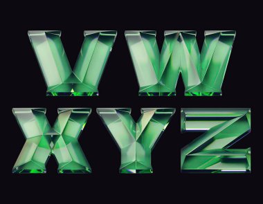 Parlak yeşil camdan harflerle 3 boyutlu yazı tipi oluşturma
