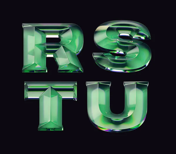 Визуализация Набора Шрифтов Буквами Глянцевого Зеленого Стекла — стоковое фото
