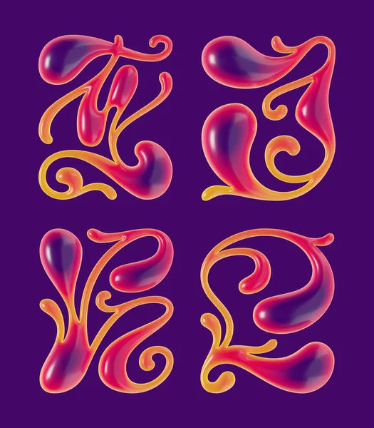 Set Rendered Curly Letters Smooth Glossy Surface — ストック写真