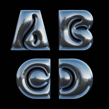 3d rendered set of letters made of metallic foil with bold inflated shape.