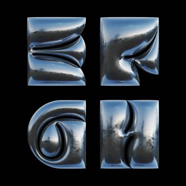 3d rendered set of letters made of metallic foil with bold inflated shape.