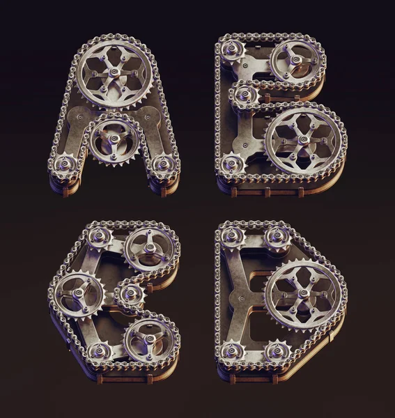 Rendering Lettere Stile Steampunk Realizzate Con Ingranaggi Bici Catena Caratteri — Foto Stock