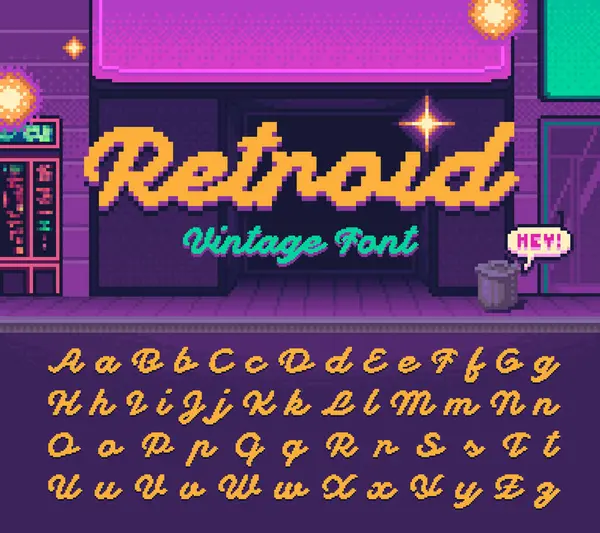 Vintage Font Retroid Made Style Old School Pixel Arcade Game — Stock Vector