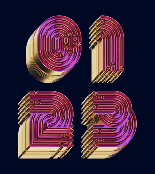 3d rendered font set made in vintage music box style with brass metallic surface maze shape