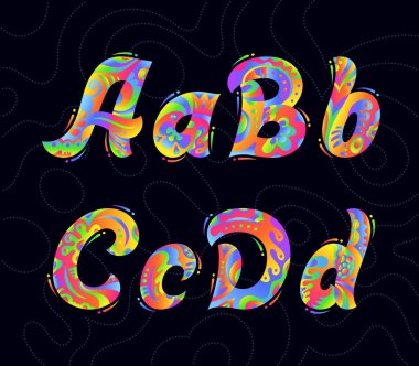 Gökkuşağı süslemeli vektör yazı tipi seti. Soyut biçim renkli yazı tipi.