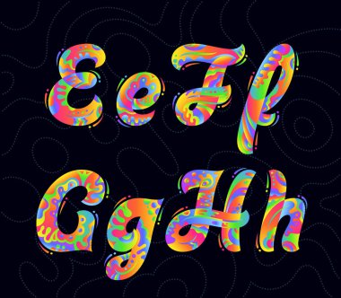 Gökkuşağı süslemeli vektör yazı tipi seti. Soyut biçim renkli yazı tipi.