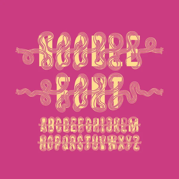 Decoratieve Noedels Lettertype Vectorletters Met Lange Gebogen Lijnen Die Spaghetti — Stockvector