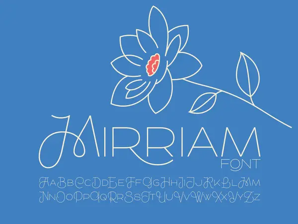 Vector Lettertype Set Genaamd Mirriam Met Eenvoudige Minimalistische Bloem Illustratie — Stockvector
