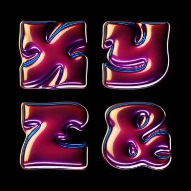 Parlak kiraz pürüzsüz yüzeyi ile hazırlanmış 3d yazı tipi seti