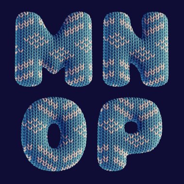 3 boyutlu örgü kumaştan yapılmış, rahat süveter desenli harfler.