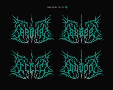 Keskin ve sivri kenarlı vektör yazı tipi ayarlandı. Gerçek bir heavy metal titreşimli harf kompozisyonları yaratmak için alfabe.