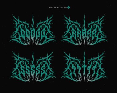 Keskin ve sivri kenarlı vektör yazı tipi ayarlandı. Gerçek bir heavy metal titreşimli harf kompozisyonları yaratmak için alfabe.