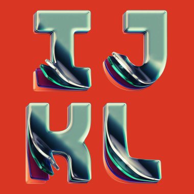 Parlak cam katmanlardan yapılmış harflerle hazırlanmış 3D yazı tipi seti