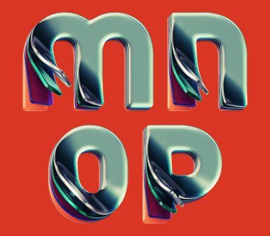 Parlak cam katmanlardan yapılmış harflerle hazırlanmış 3D yazı tipi seti