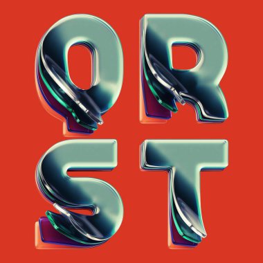 Parlak cam katmanlardan yapılmış harflerle hazırlanmış 3D yazı tipi seti