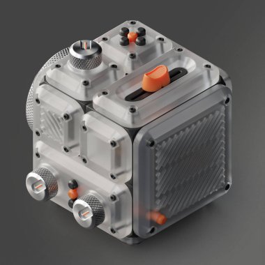 Donmuş şeffaf plastik malzemeden yapılmış 3 boyutlu izometrik küp şekilli düğmeler, düğmeler, düğmeler ve düğmeler..