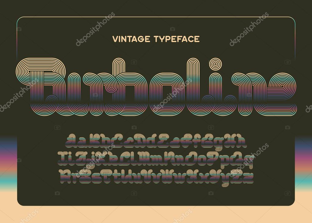 Retro Font Set with Vector Letters made of many Rounded Lines and vintage gradient fill