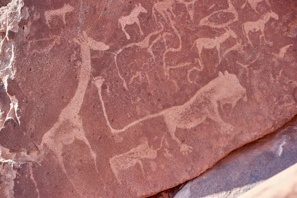 stock image Twyfelfontein, Namibia - 07-16-2013: rock engravings are a Unesco World Heritage Site in northern Namibia