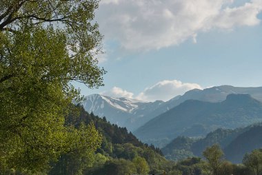 Auvergne 'deki volkanik parkın manzarası güneşli bir günde, Fransa