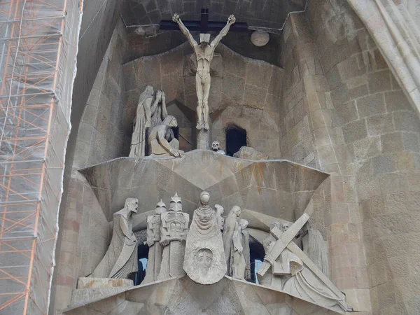 Barcelona Spanje 2014 Detail Van Een Kruis Bij Beroemde Sagrada Stockfoto