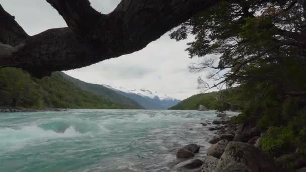 リオベイカー川の白い急流とトルコ石の水があるCarretera Austral Patagonia Chile South America — ストック動画