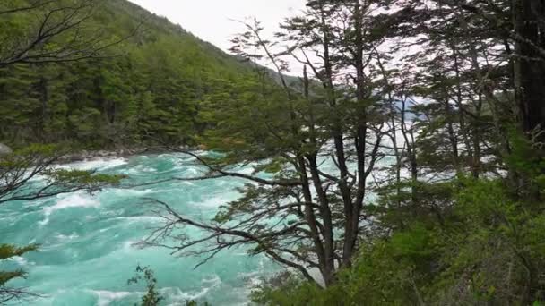 リオベイカー川の白い急流とトルコ石の水があるCarretera Austral Patagonia Chile South America — ストック動画