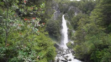 Şelale Cascada la nutria Carretera austral boyunca Patagonya 'da, Şili' de vadi gezginlerinde