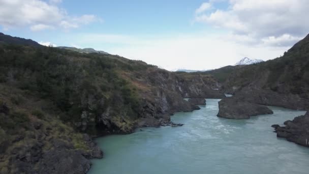 Aerial White Water Rapids Rio Baker River Turquoise Water Carretera — Αρχείο Βίντεο