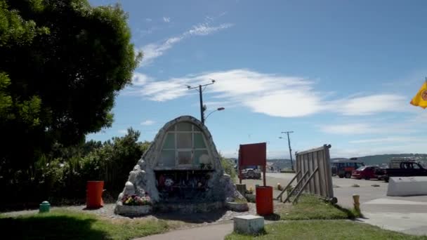 ケロン 2018 ヒトセロの記念碑 アメリカの高速道路の出発点と終点 チリのパタゴニアのチリ島のパンアメリカーナ — ストック動画