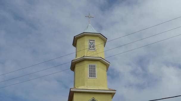 Chiloe Chile 2018 Exterior Traditional Wooden Church Its Church Tower — Stock videók