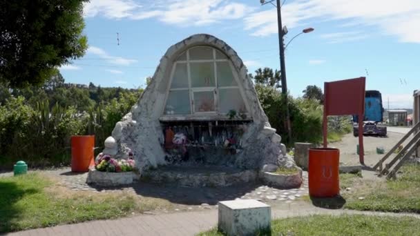 Quellon Chiloe Chile 2018 Monument Hito Cero Start End Point — Stockvideo