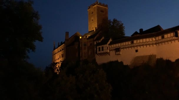 Eisenach Duitsland 2021 Oud Duits Kasteel Wartburg Eisenach Nachts Verlicht — Stockvideo