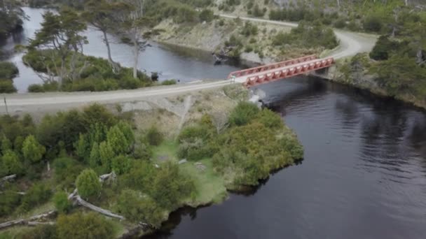 Aerial Orange Bridge Landscape Rio Moat Beagle Channel End World — Stockvideo