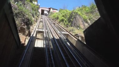 Valparaiso, Chile - 09 30 2018: iconic and historical elevators or funiculars of Valparaiso at the pacific coast of Chile are a popular travel destination, also known as Ascensores.