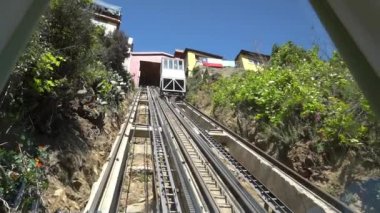 Valparaiso, Chile - 09 30 2018: iconic and historical elevators or funiculars of Valparaiso at the pacific coast of Chile are a popular travel destination, also known as Ascensores.