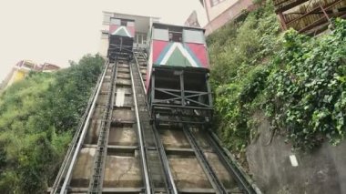 Valparaiso, Chile - 09 30 2018: iconic and historical elevators or funiculars of Valparaiso at the pacific coast of Chile are a popular travel destination, also known as Ascensores.