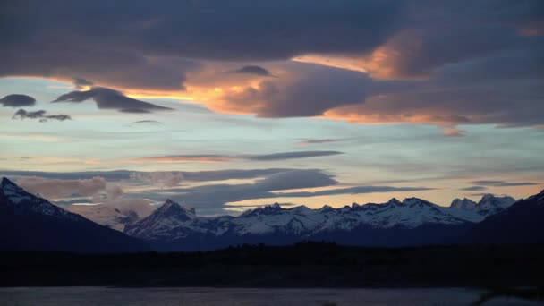 Dramatic Sunset Orange Clouds Close Perito Moreno Glacier Calafate Patagonia — Stockvideo