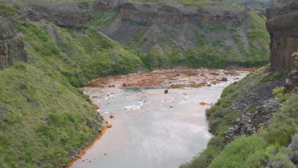 Leito Vermelho Ferrugem Rio Agrio Argentina Vermelho Através Atividade Vulcânica — Vídeo de Stock
