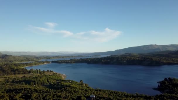 Vista Aérea Bosque Araucaria Volcán Batea Mahuida Lago Alumine Región — Vídeo de stock
