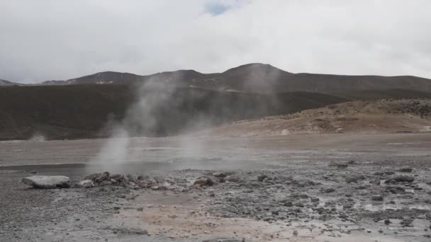 Puchuldiza Geothermal Active Area High Andes Mountains Chile Lots Geysers — Stock Video